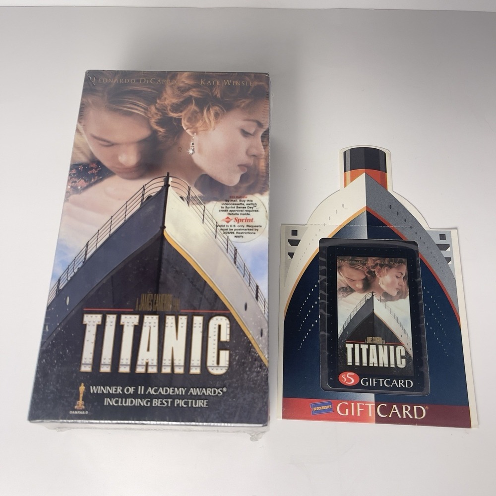 SEALED Titanic VHS 1998 - 2 Tape Set w/ Sprint Sticker & Blockbuster Gift Card